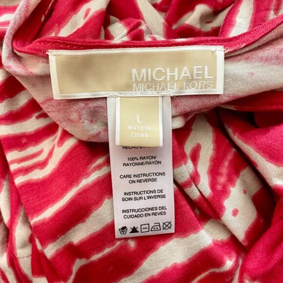 MICHAEL Michael Kors Red & White Animal Print Boat Neck Cold-Shoulder Top Large - Picture 11 of 13